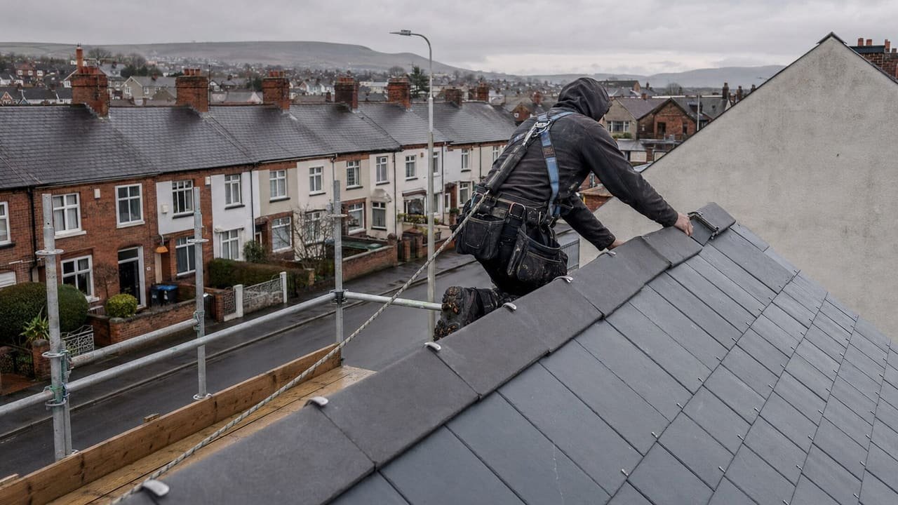 Demo roofing website for a Co. Down contractor, shown in a browser